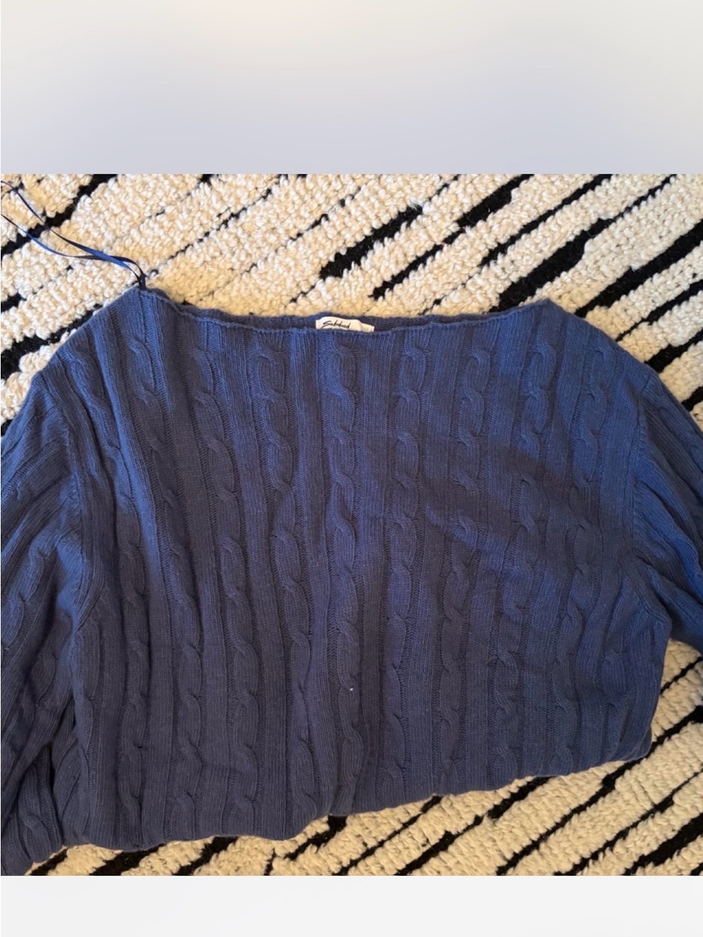 Boatneck Cable-Knit Off-the-Shoulder Sweater in Navy